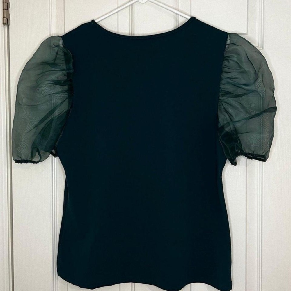 Klaxons Puff Sleeve Top Womens 3XL Green New Scuba Crepe Organza T6645-B - Picture 3 of 5